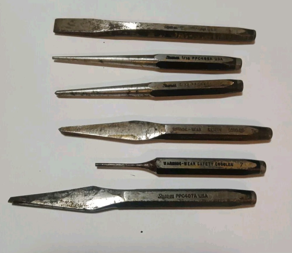 Snap-On C-72B Mini Punch & Chisel Set In Red Roll Kit Bag 6 Tools