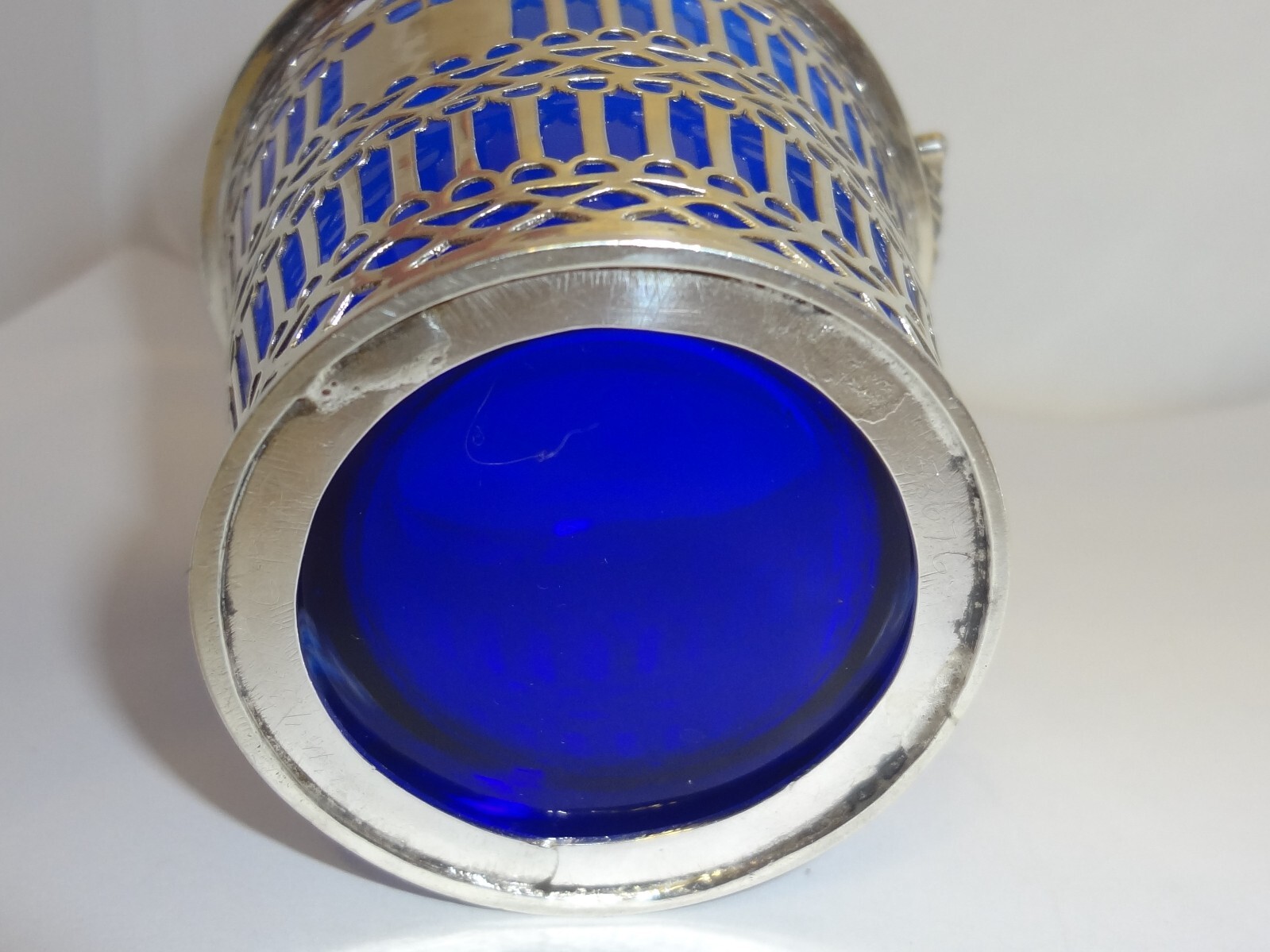 George III 1773 London PHILIP FREEMAN Sterling Silver & Glass Salt Cellar Basket