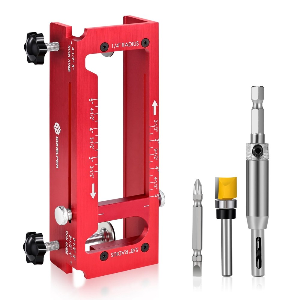 Adjustable Door Hinge Mortise Template Kit with Router for 2.5"-5" Hinges