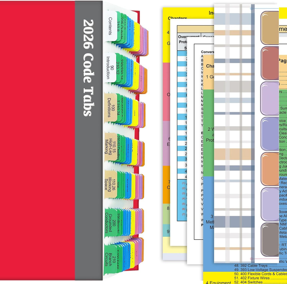 Upgraded Index Tabs for 2026 National Electrical Code (NEC), 150 Color-Coded & L