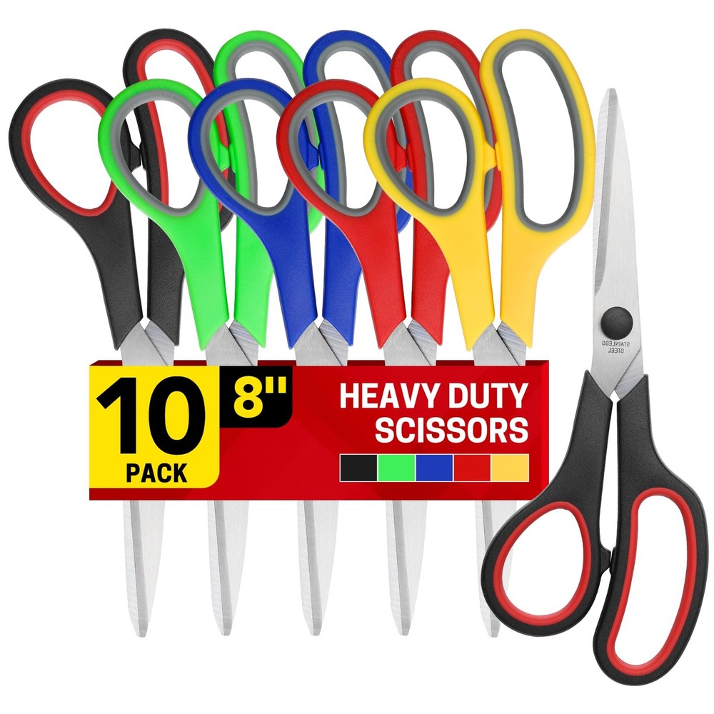 10 Pack 8 Inch All Purpose Heavy Duty Scissors ComfortGrip Sharp Fabric