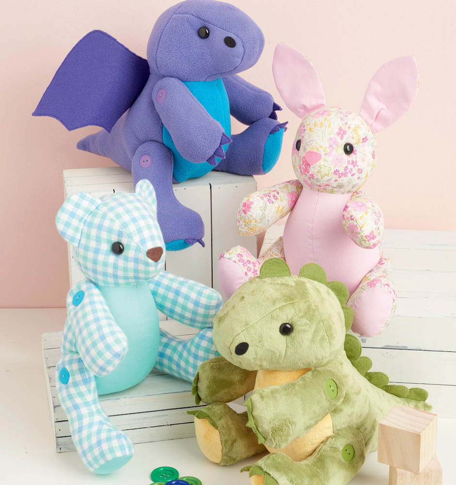 Dragon, Dinosaur, Bear, Bunny Stuffed Plushies Sewing Pattern~Simplicity 9441