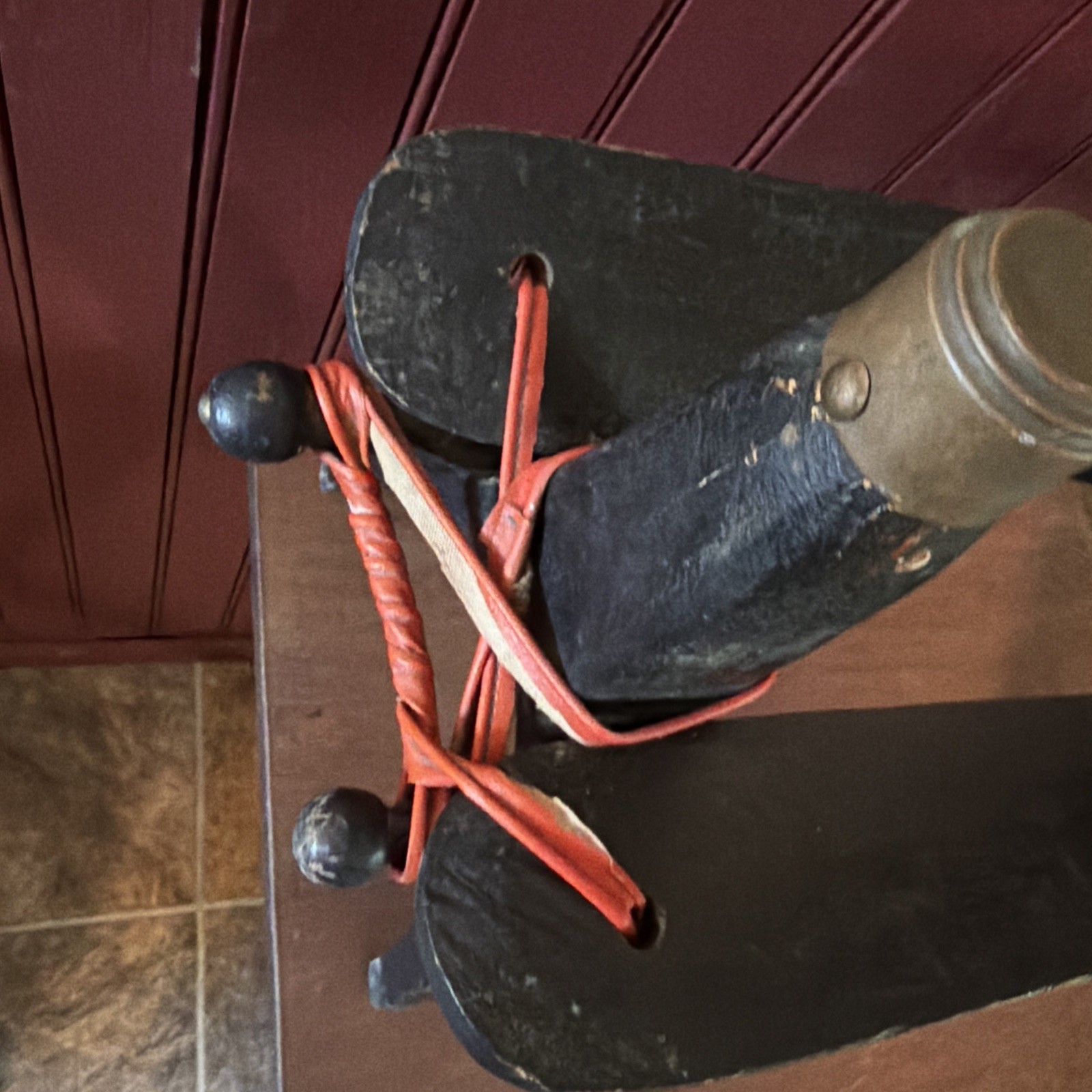 Vintage TURKISH Camel Head Pommel Padded Saddle Stool, Footstool. 23.5” X 18.5”.