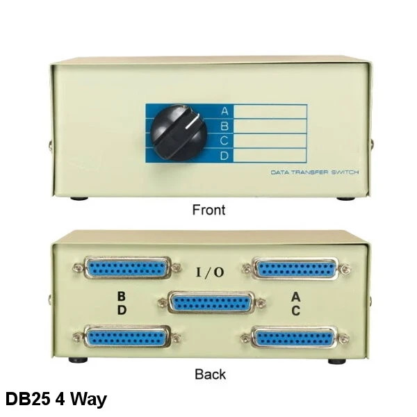 Kentek 4-Way DB25 Manual Data Transfer Switch Box Rotary Parallel PC Printer