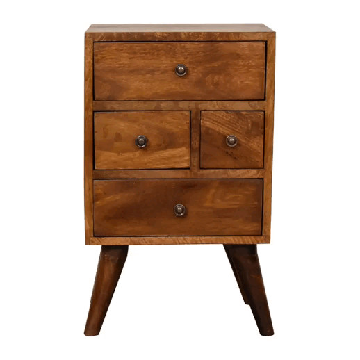 Solid Wood Multi Bedside, 4-Drawers, Chestnut, Brown