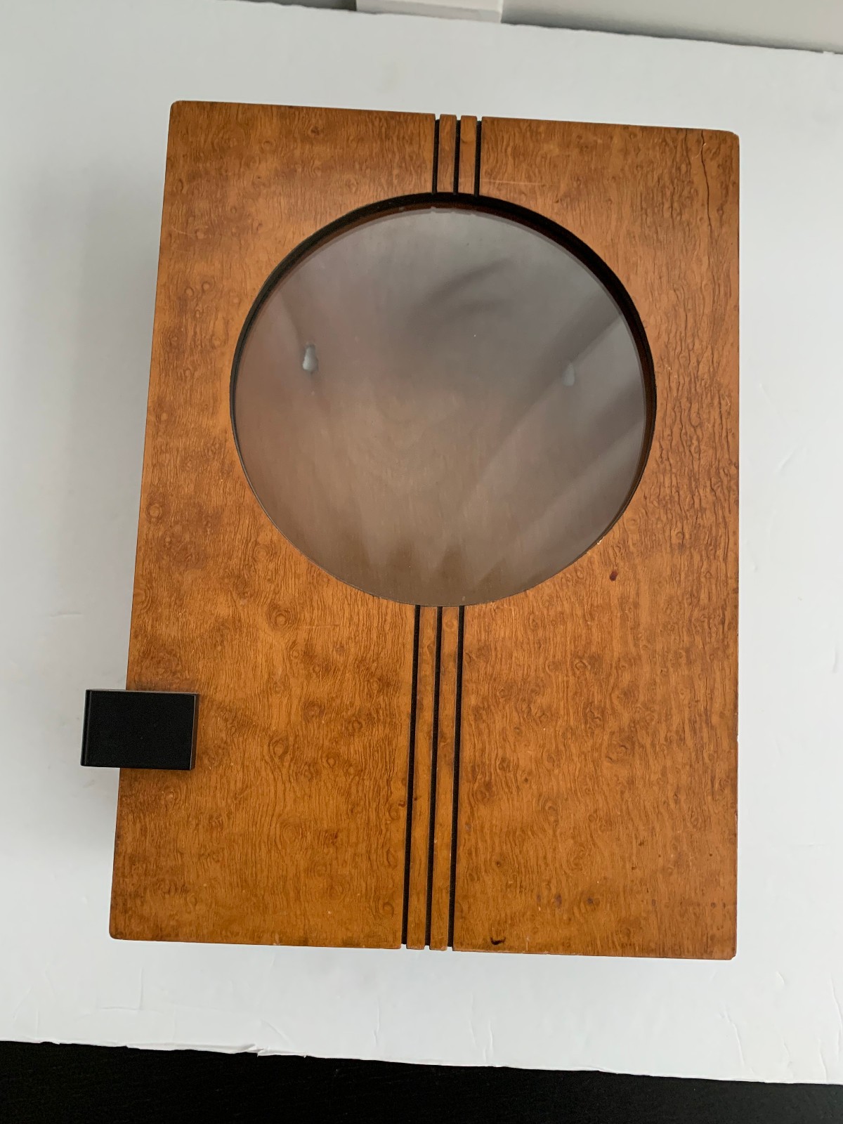 1930s Art Deco Barber Shop Cabinet Circle Glass Birdseye Maple Burton Chicago