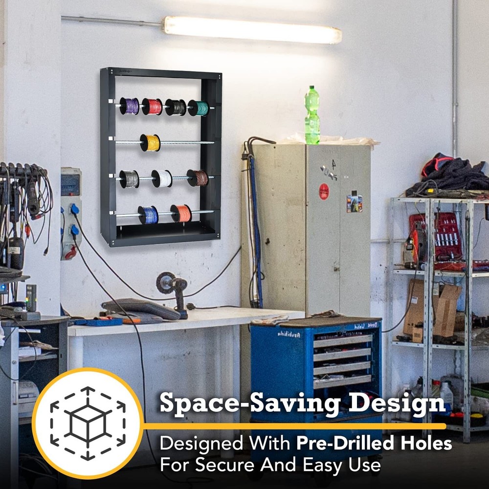 Versatile Wire Spool Dispenser Rack - Organize & Display for Industrial Use