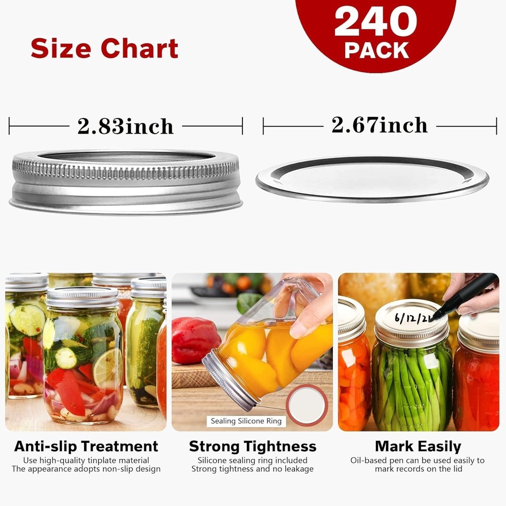 Split-Type Regular Mouth Canning Lids and Rings Set