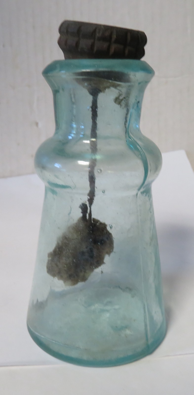 Antique PATENTED MARCH 6 1883, S. M. BIXBY & CO, AQUA BLUE 4" BOTTLE