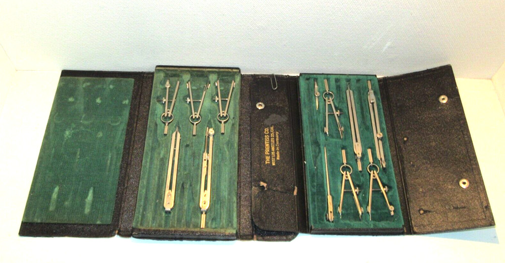 2 Vintage 1940's Prentiss Drafting Instruments Made in Germany 2 Partial Sets