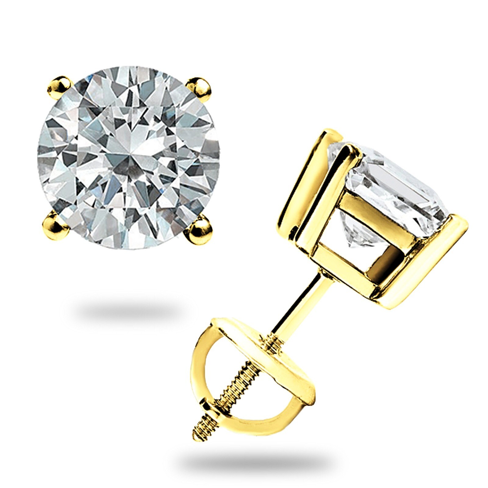 ​4 Ct Moissanite Studs 14K Yellow Gold 8mm Round VVS1/D GRA Certified Gift Ready
