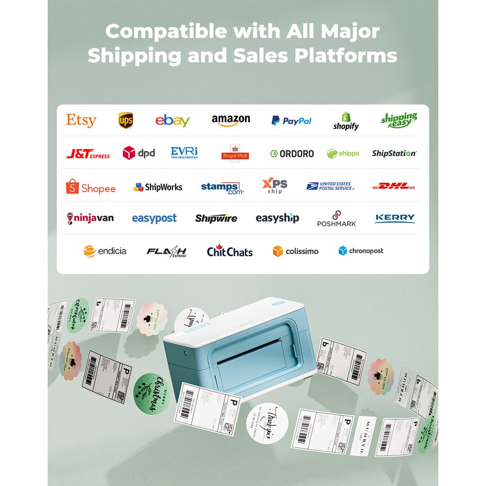 MUNBYN Bluetooth 300DPI Shipping Label Printer 4x6 Thermal Label Printer Green