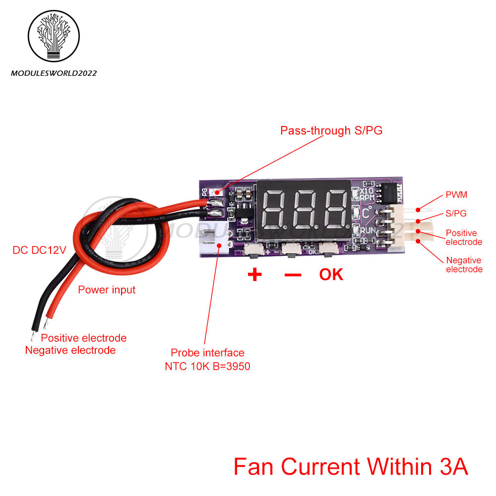 DC 12V 3A 4-Wire PWM PC CPU Fan Temperature Control Thermostat Speed Controller