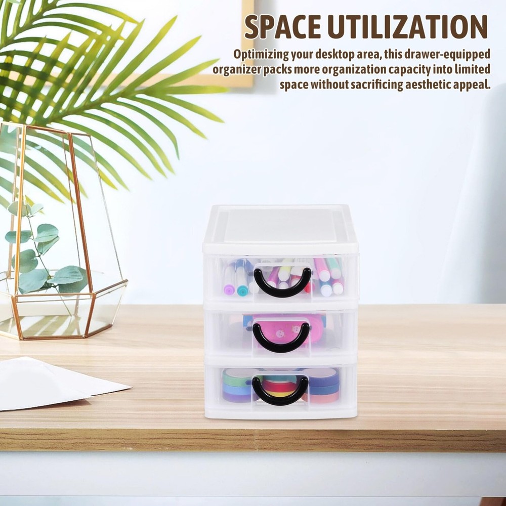 Small Drawer Organizer 3-Drawer Desktop Organizer Plastic Stackable Storage D...