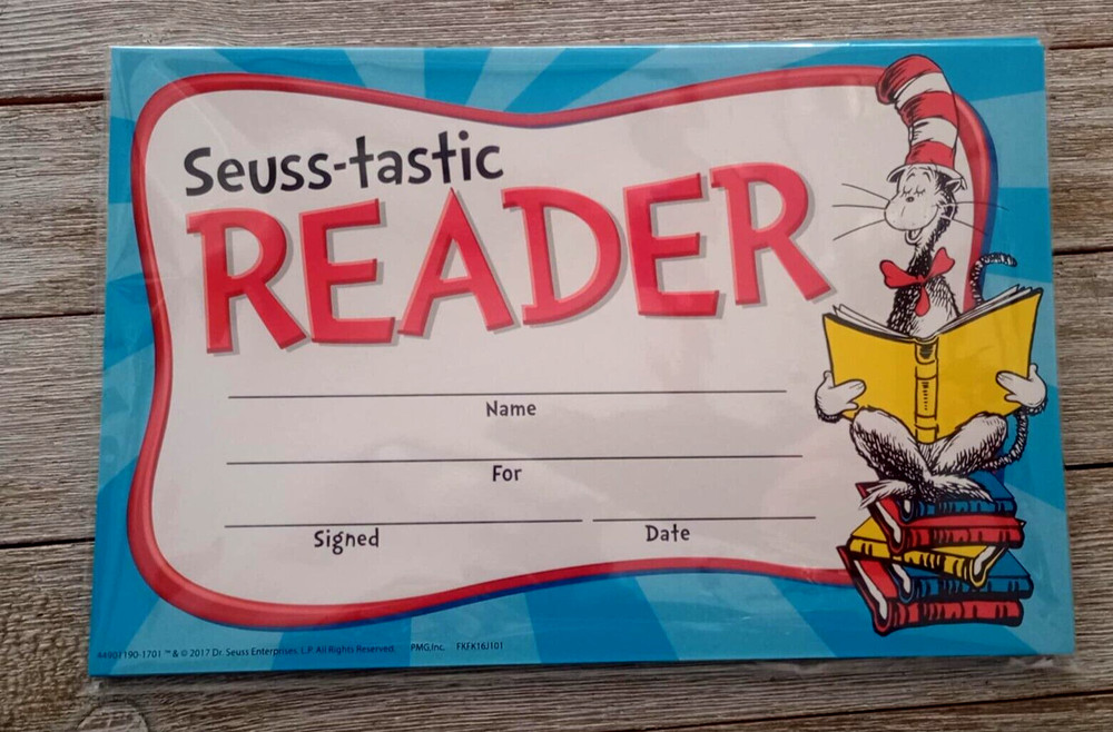 Dr Seuss -Seuss-tastic Reader Recognition Awards Teacher Certificates 18 Pc.