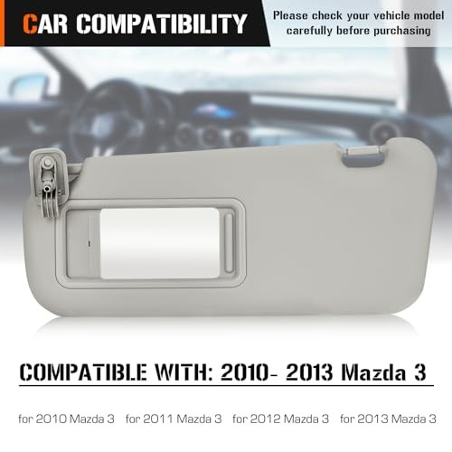 Sun Visor for 2010-2013 Mazda 3 Driver Side Gray Sunvisor Replacement BBM2 Left