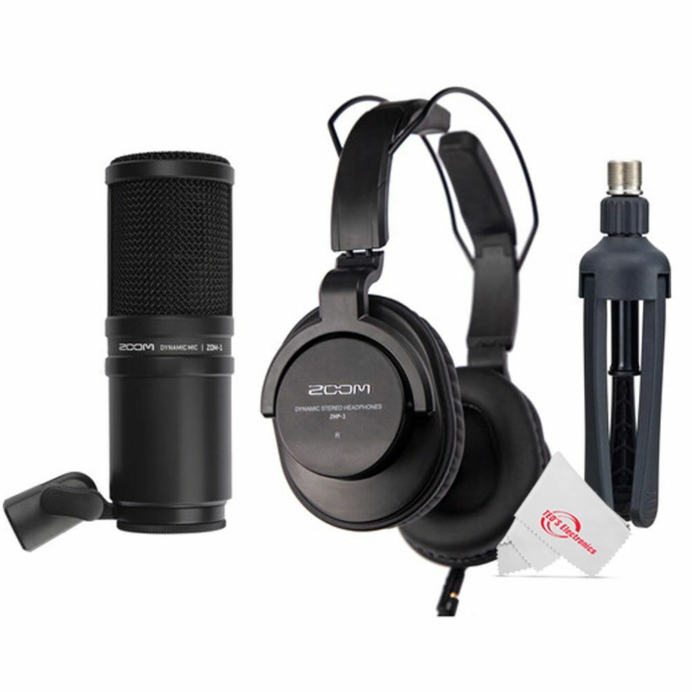 Zoom PodTrak P4 Portable Podcast Recorder + Two Pcs Mic Pack Accessory Bundle