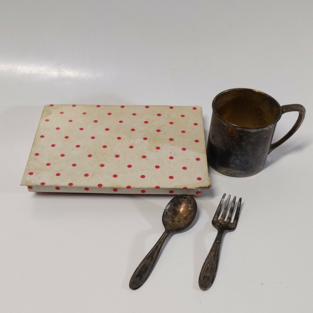 Vintage Silver Plated Oneida Ltd Child's Cup Baby Spoon And Fork Set Antique?