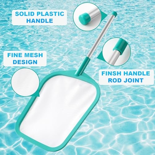 Pool Skimmer - Pool Net with Pole, Pool Skimmer Net with Solid Plastic Frame,