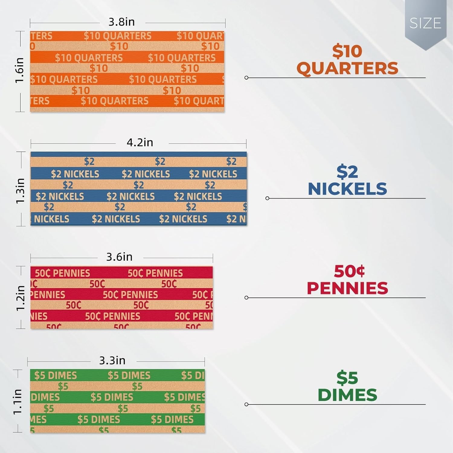 Coin Wrappers Assorted 500 Flat Stripped Roll for 500