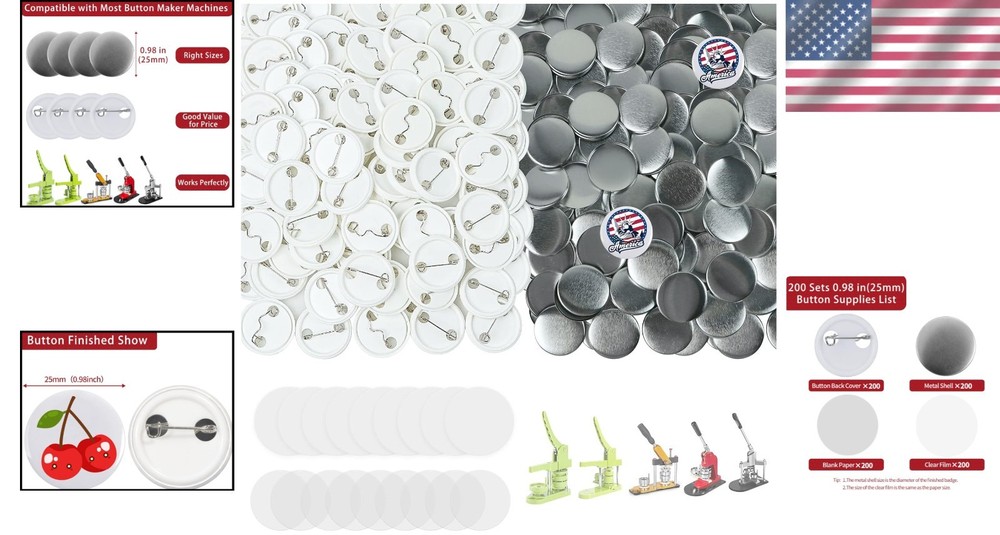 Affordable 200 Sets Button Maker Supplies - 0.98 inch Personalization Kit