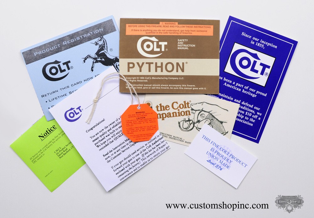 Colt Python Factory Paperwork Packet. 1990 Manual