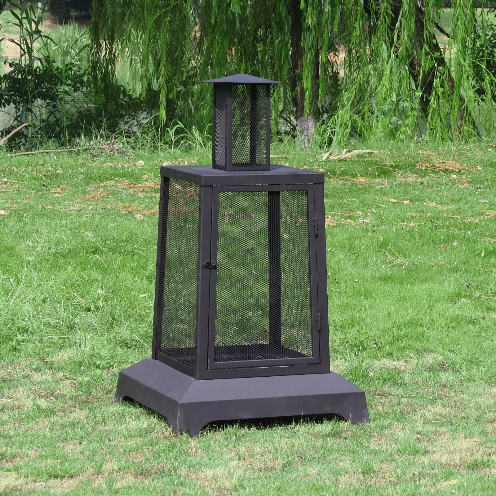 43'' High Fire Pit Outdoor Wood Burning Firepit Chimineas Fire Bowl w/Mesh Spark