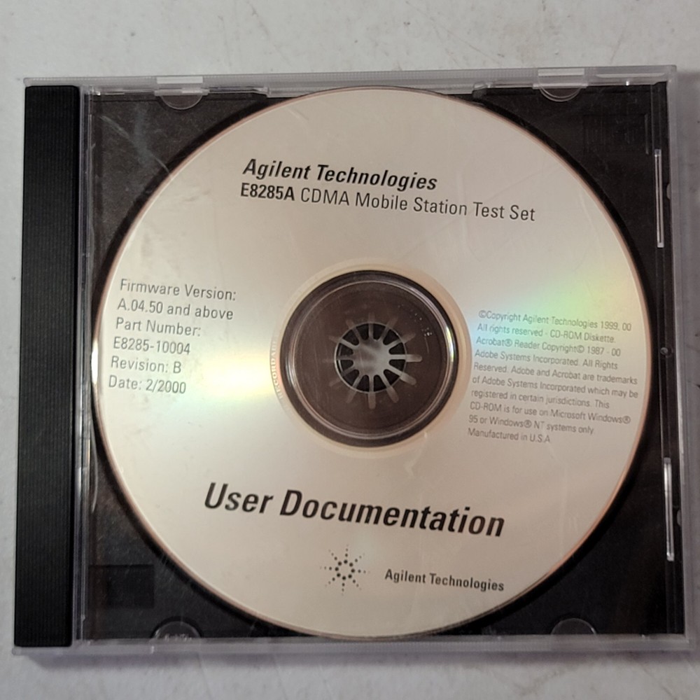 Agilent E8285A CDMA Mobile Station Test Set User Documentation E8285-10004