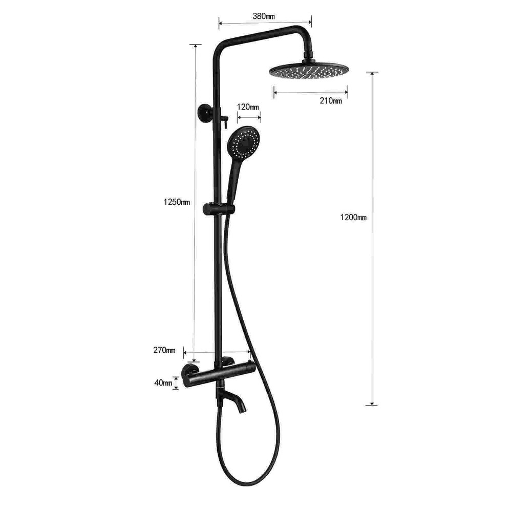 3-Function Thermostatic Shower Faucet Set 8" Round Head Shower Height Adjustable