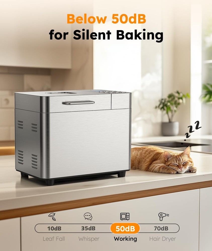 2LB Bread Maker Machine, 17 in 1 Automatic Stainless Steel Bread Machine, Non...