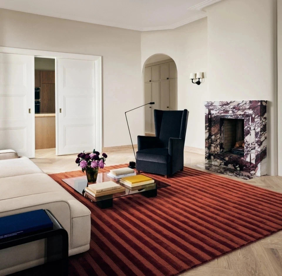 Hand Tufted Wool Area Rug 8x10 9x12 ft - Nordic Knots Striped Burgundy Area Rug