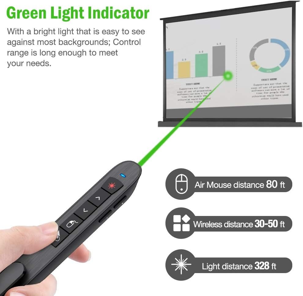 Green Air Mouse Presentation Clicker Rechargeable Presenter Remote for Classroom