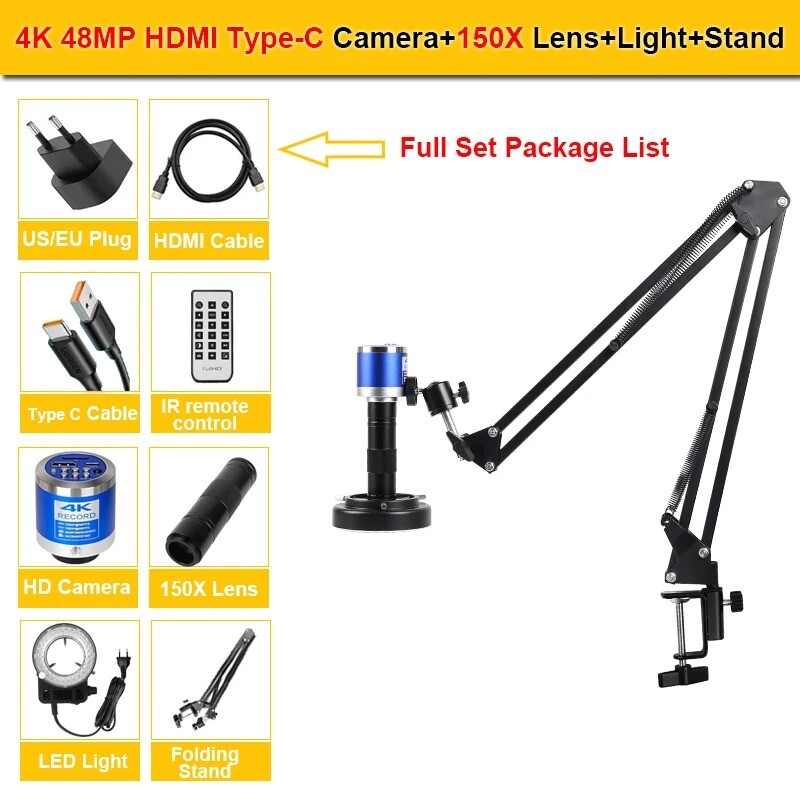 4k Microscope for Electronics 48MP Type-C HDMI Camera 150X C Mount Zoom