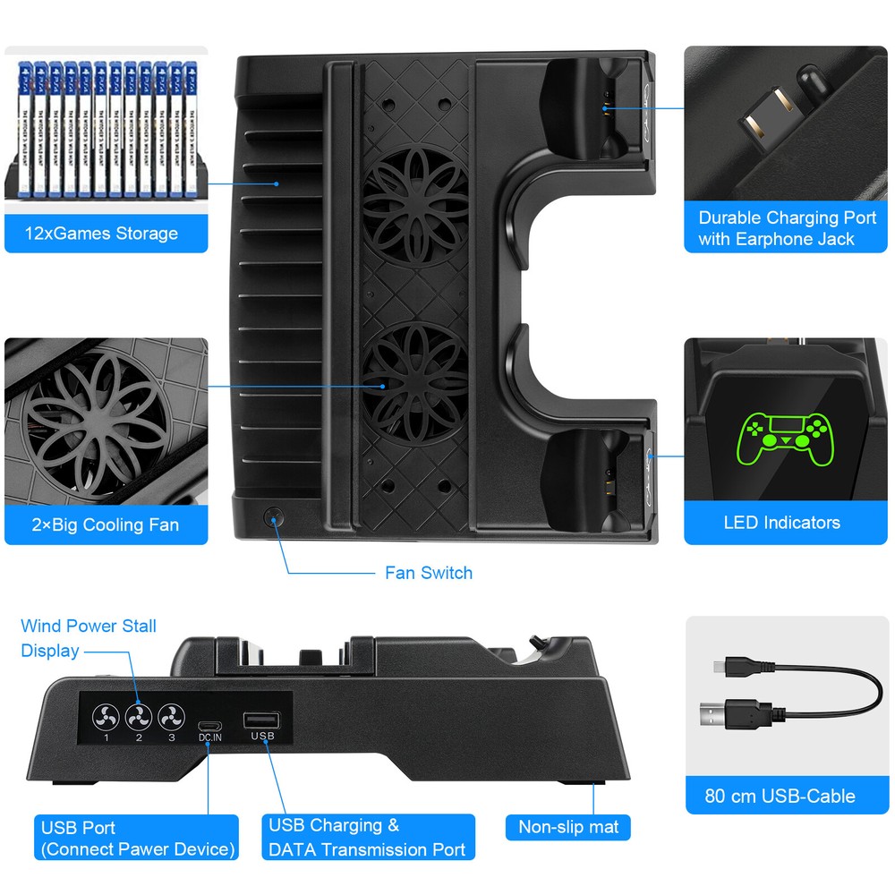 Cooling Station Vertical Stand 2 Controller Charging Dock For PS4 ps4 Slim/Pro