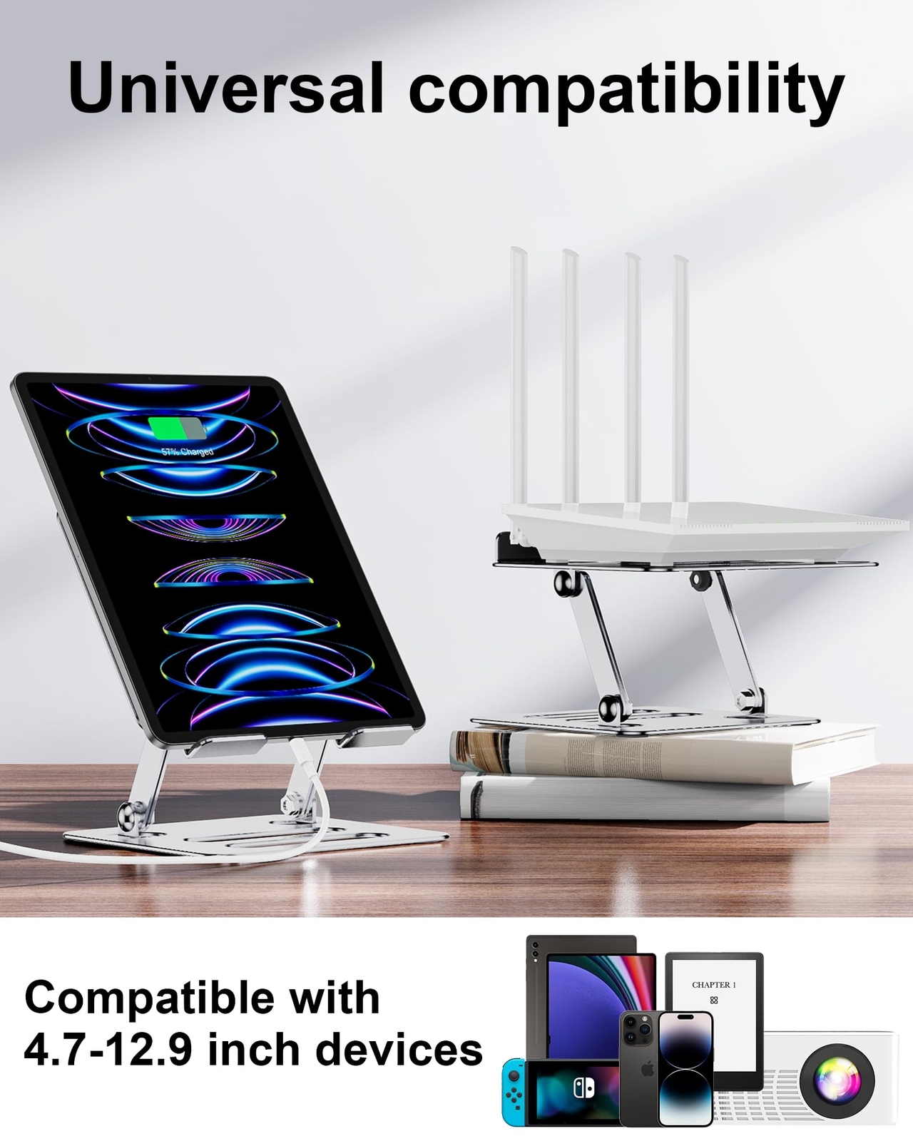 iAXBi Tablet Stand Holder for iPad for Desk Adjustable Foldable Aluminium Tra...