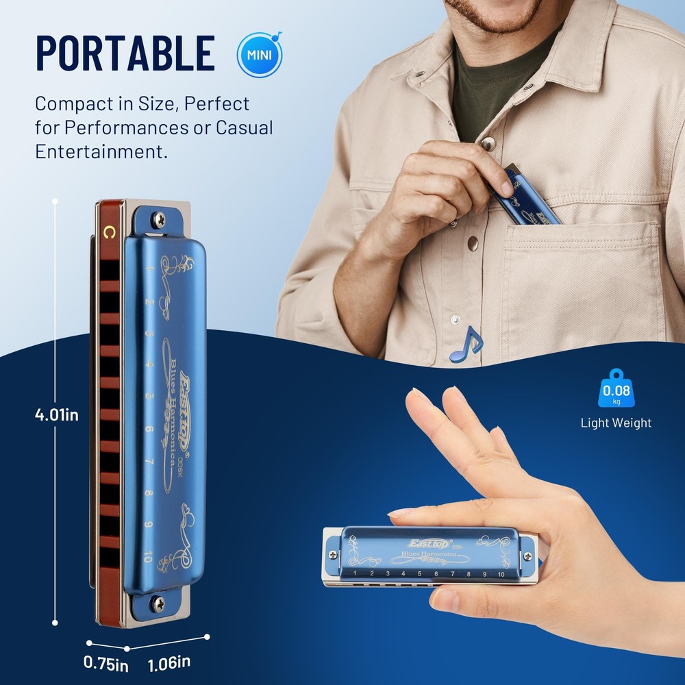 EASTTOP T008K 10Hole Harmonica Diatonic Blues Professional Harmonica Gift New