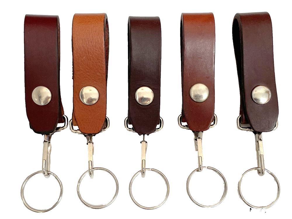 Wide Leather Key Chain/Loop Snap Around Belt/Belt Loop Key Ring Asst'd Browns