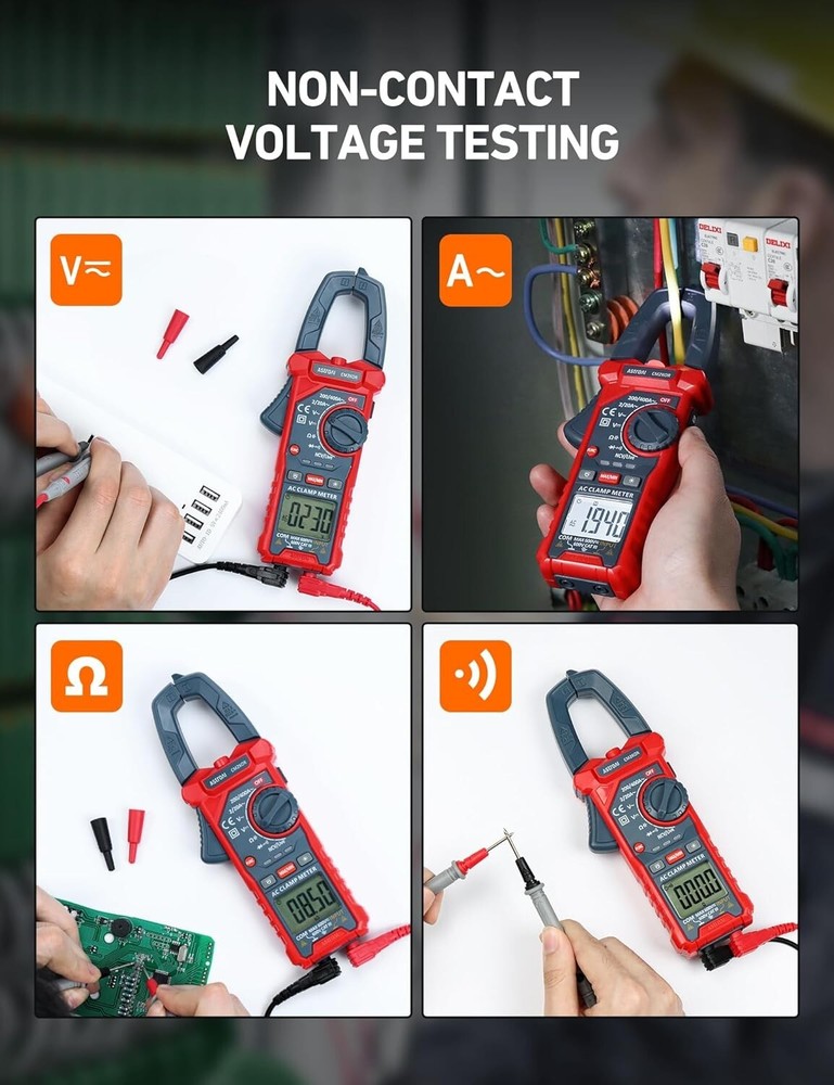 Multifunctional Clamp Meter with Live Wire - 2000 Counts, Battery Included