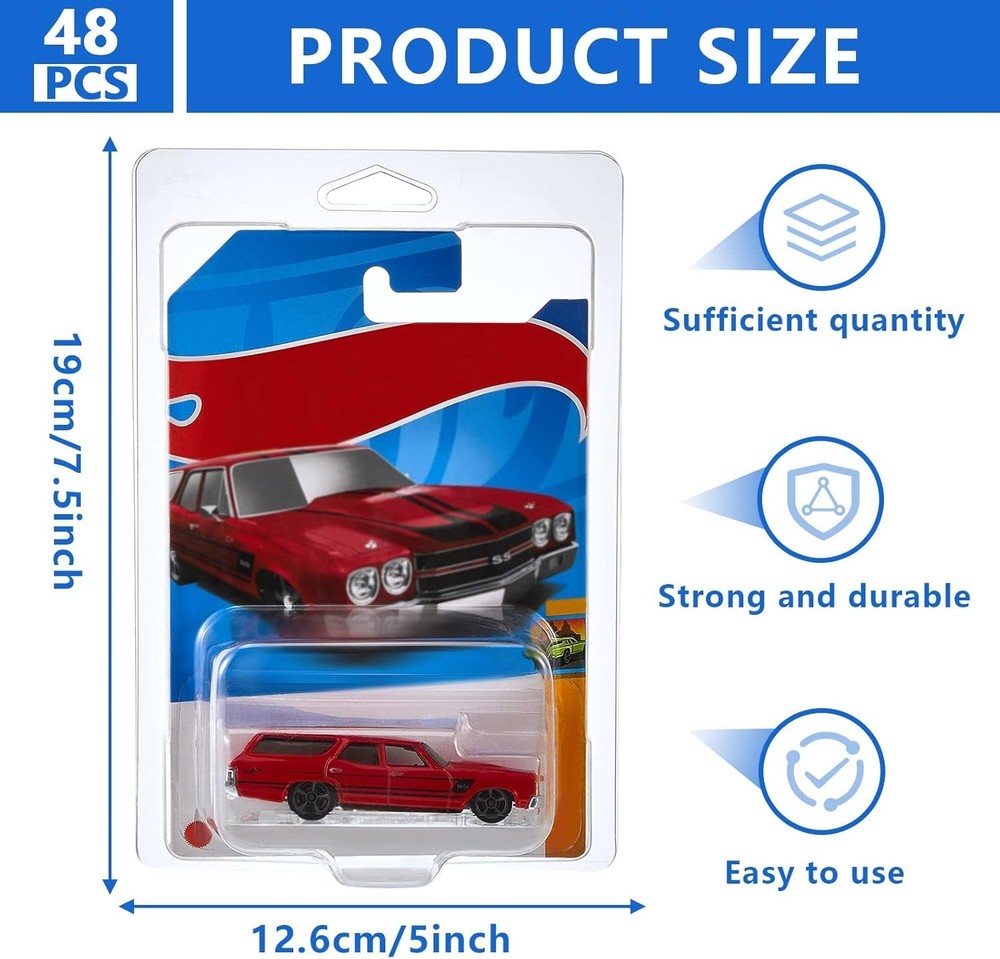 48 Pcs Clear Plastic Protector Cases for Hot Wheels Model Car Blister Packs