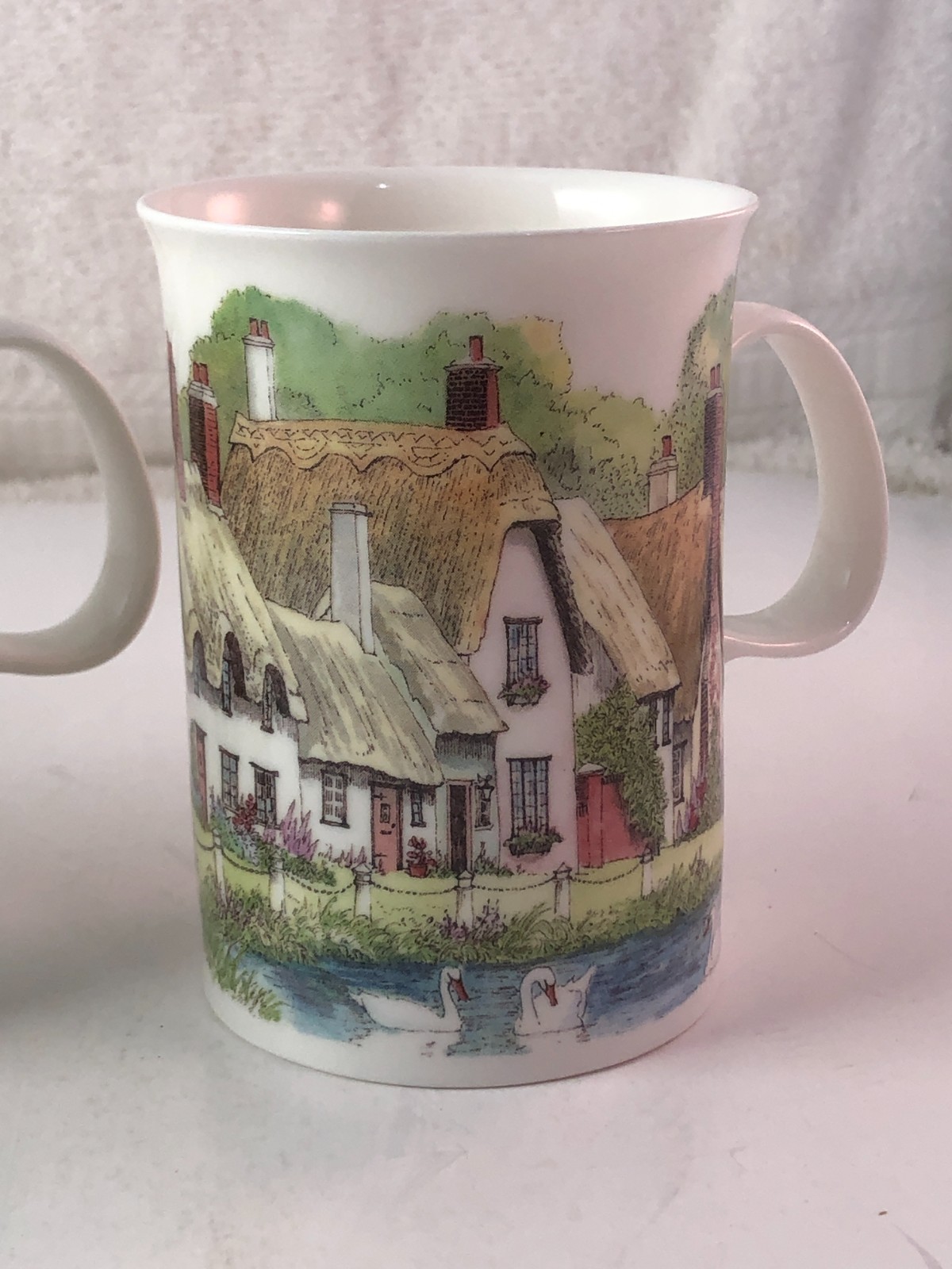 Set of 4 Dunoon Village Greens Bone China Coffee Cups Mugs Sue Scullard England