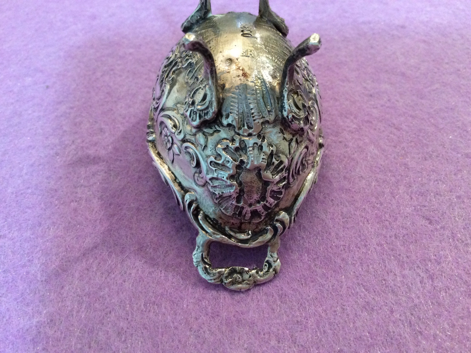 Repousse Open Salt Goldwash Dish 800 Silver (Sterling=925) Simon Rosenau 23.5g