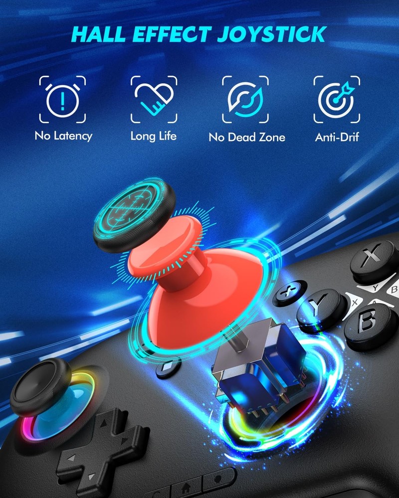 Hall Effect Bluetooth Controller with 2.4G Adapter, Wireless Switch Black