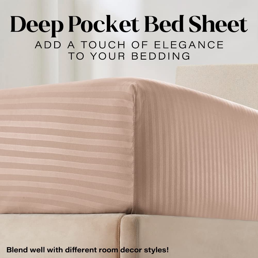 Queen Sheet Set - 4-Piece Striped Queen Size Bed Sheets - Soft & Cooling Deep...