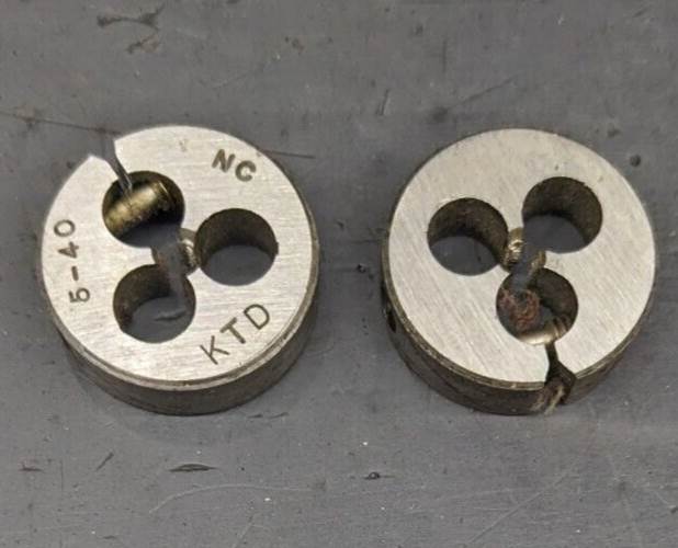2 Kromhard Round Dies 5-40 NC 13/16" OD Screw Adjustable Die Carbon Steel CS USA