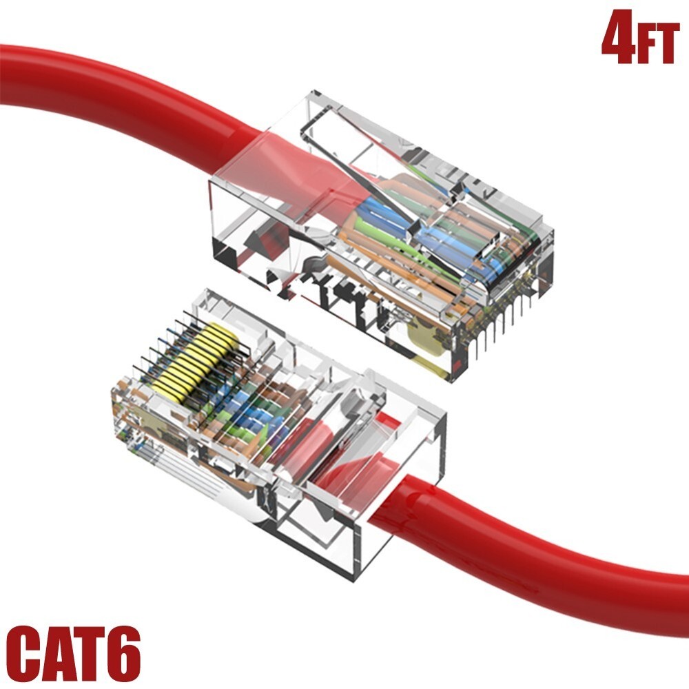 4FT Cat6 RJ45 Ethernet LAN Network UTP Non-Booted Patch Cable Copper 24AWG Red