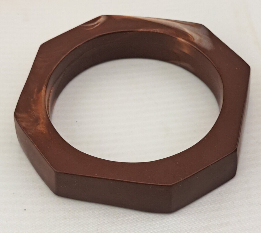 Vintage Bakelite Reddish Brown Swirl Wide Octagonal Bangle Bracelet