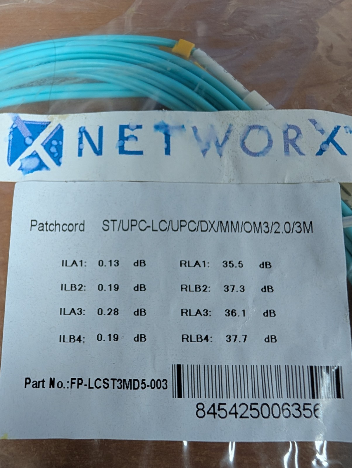 Lot or 3 3M ST-LC DX MM 0M3 Fiber Networx FP-LCST3MD5-003