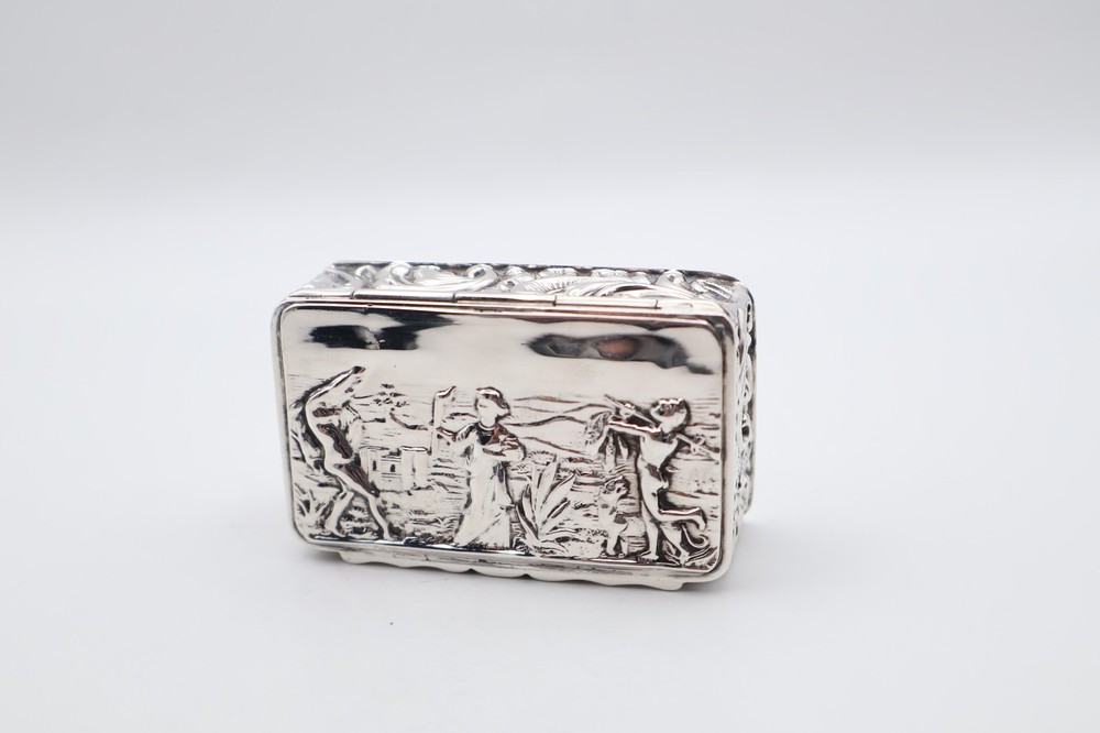 Lovely Antique Solid Silver Box with Scenery Hallmarked Chester 1902