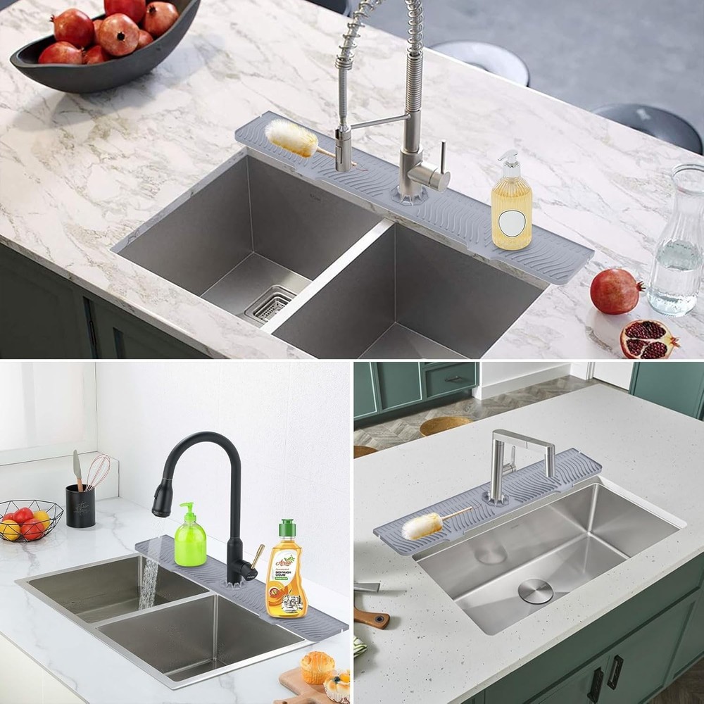 33" Silicone Kitchen Sink Splash Guard - Self-Draining & Adjustable Fit