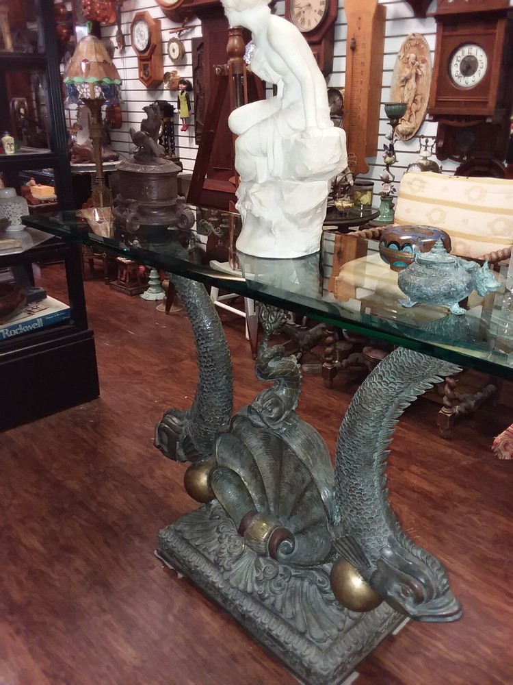 Rare Bronze Dolphin Console Table